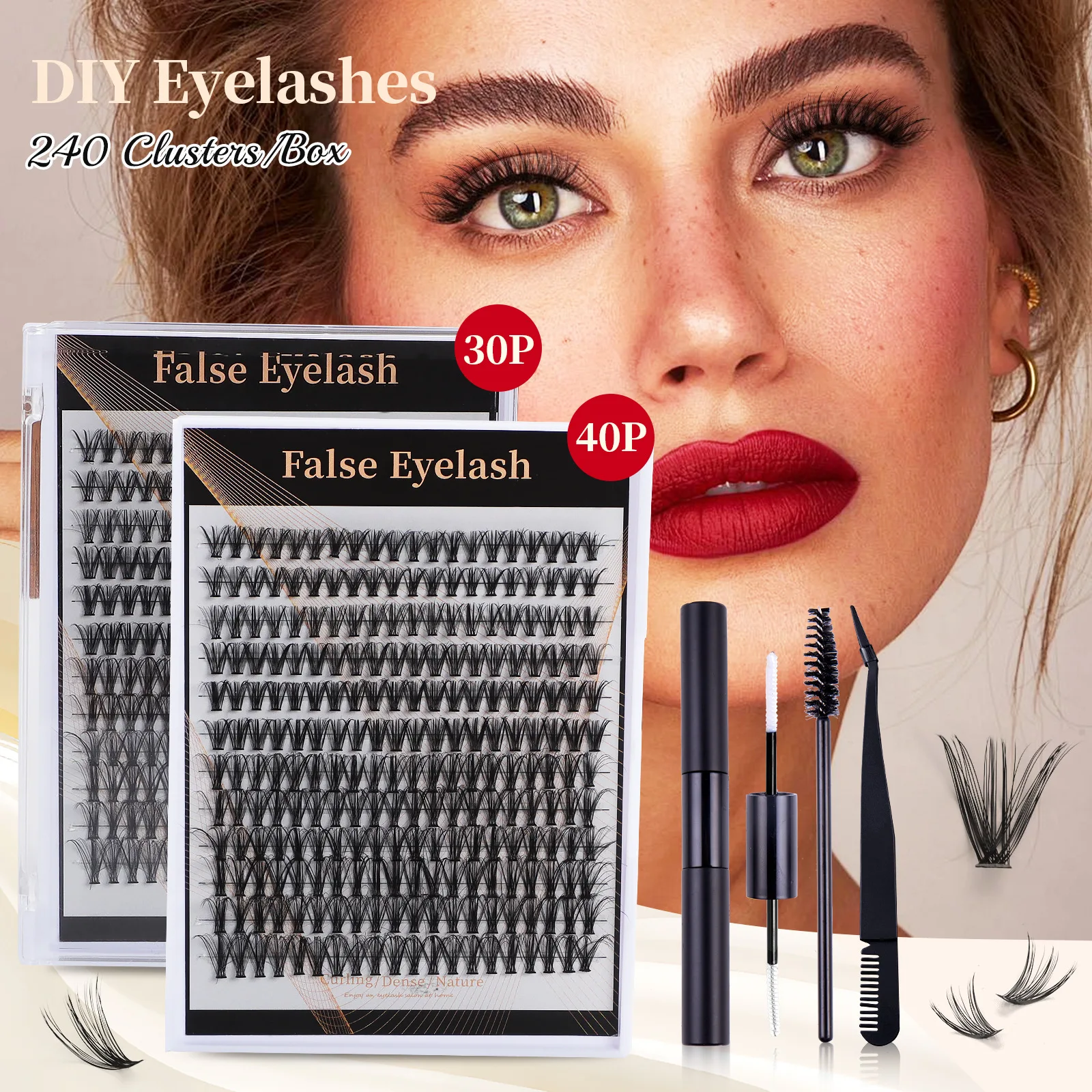 

Cluster Lashes 360pcs DIY Eyelash Extension D Curl Long Individual Lashes Mixed Tray Faux Mink Lash Clusters Extensions