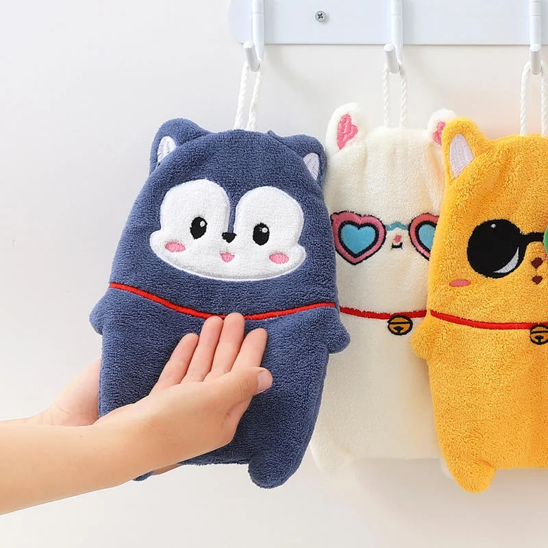 Hand Towel Cute Animal Soft Children Kids Bathing Bathroom Kitchen Hanging Wipe Thicken Absorbent