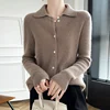 New women's sweaters in autumn and winter 100% merino wool POLO neck thick pullover cardigan fashion luxury solid color long sle 5