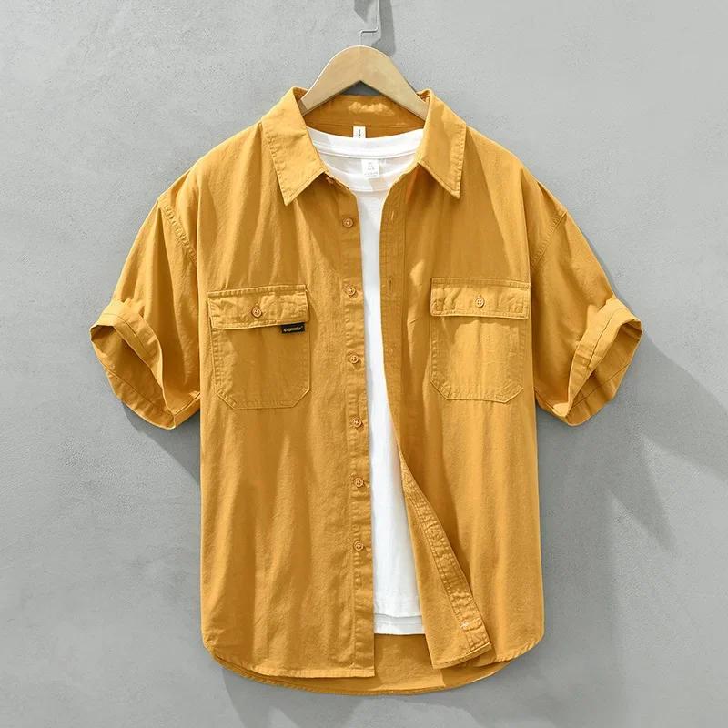 

Japanese Tooling Short Sleeve Shirt Men's Summer Thin Cotton Loose Top Trend Double Pocket Shirt Half Sleeve Coat Men's Clothing
