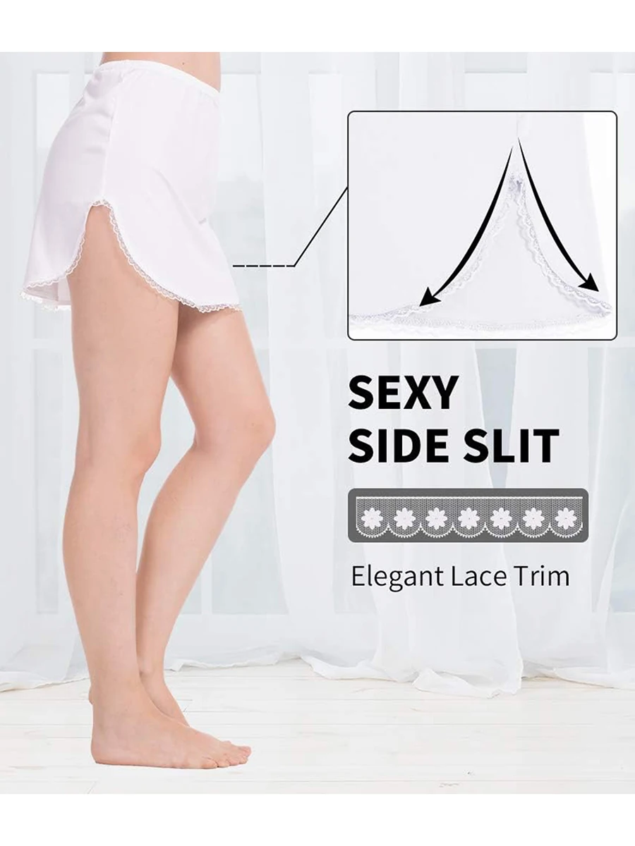 Women's Half Slips Elastic Waist Solid Color Split Underskirts Lace Trim Short Skirts for Under Dresses underskirt lining lolita underskirt