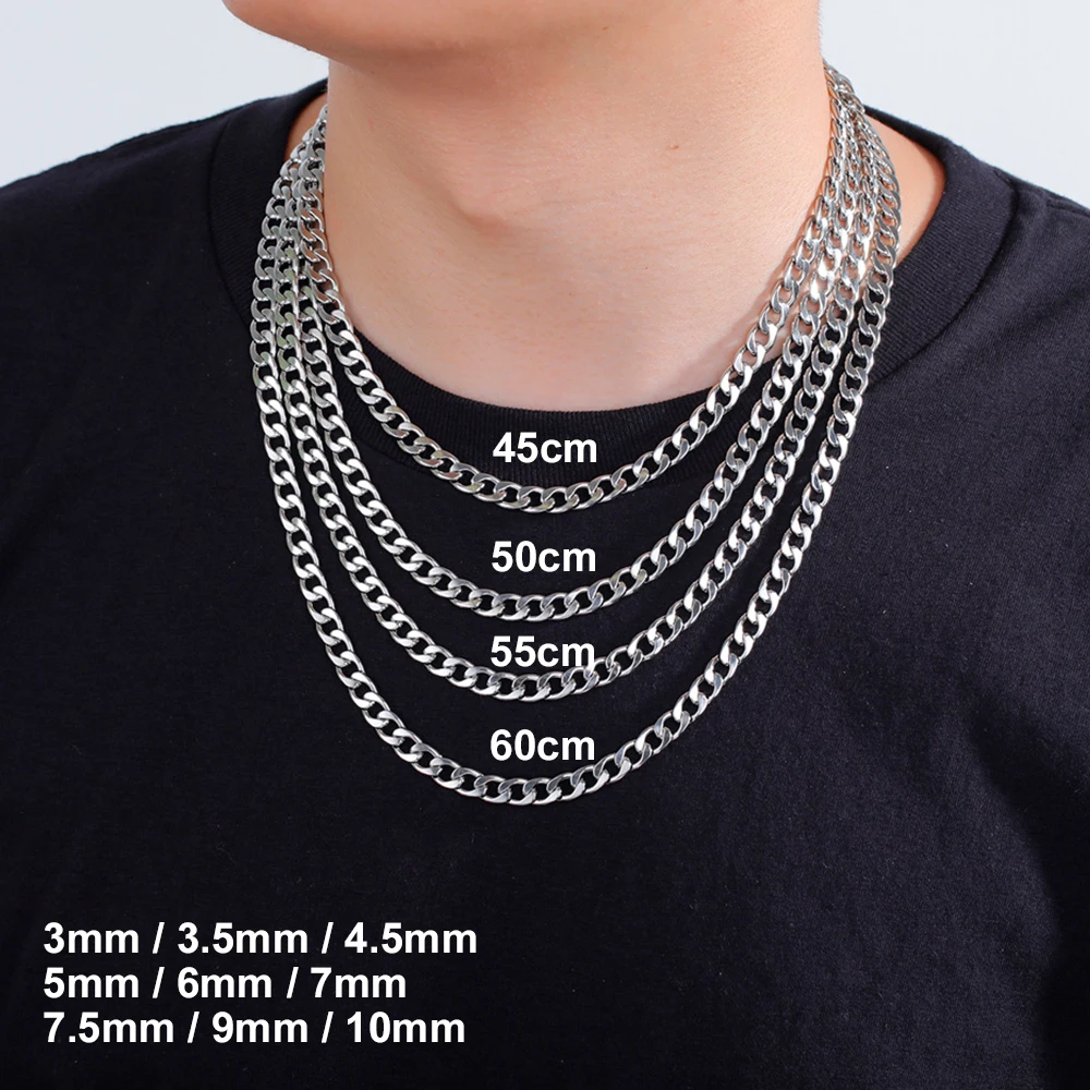 My Shape 3mm-10mm Cuban Chain Stainless Steel Necklaces for Men Male ...