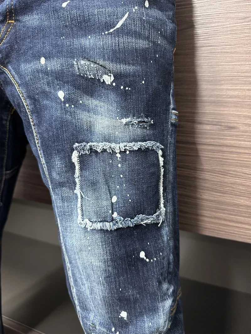 fashion BRAND Punk Style DSQ Men Jeans Biker Pants Badge Moto Patchy Design husband Denim Trousers button D2 jeans pant A612 4
