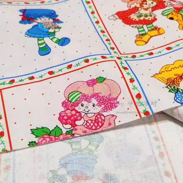 1 Yard Cartoon Strawberry Girl Print 100% Cotton Fabric for Girl Clothes Hometextile Cushion Cover Needlework DIY