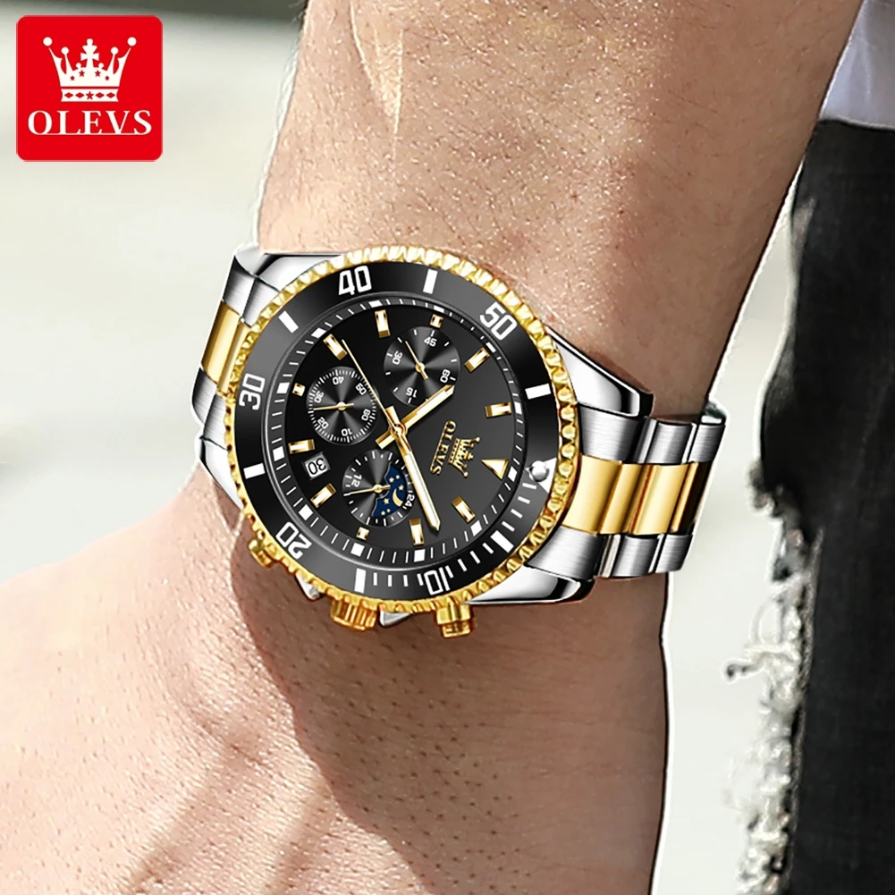 OLEVS Mens Watches Rotatable Big Face Stainless Steel Waterproof Date Analog Quartz Watches Fashion Business WristWatch for Men