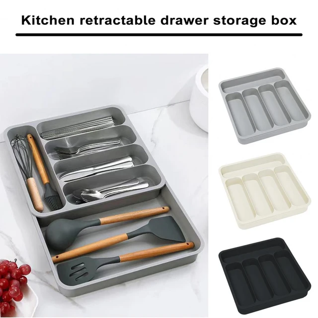 Cajón organizador de cubiertos extensible, bandeja de cubiertos,  almacenamiento de cocina - AliExpress