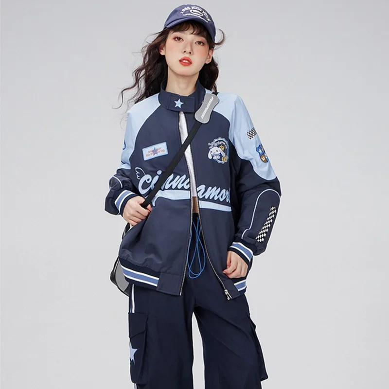 산리오 Y2K 마이 멜로디 시나모롤 봄 가을 여성 모토 재킷 바지, 따뜻한 레이싱 드라이버 방풍 재킷, 의류 세트 선물