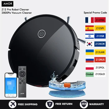 Z12 로봇 청소기, 3-in-1 로봇 청소기 4800Pa 흡입력 시각 네비게이션, APP 가상 벽, 자동 충전, 로봇 진공 청소와 수습 대걸레 스마트 가전