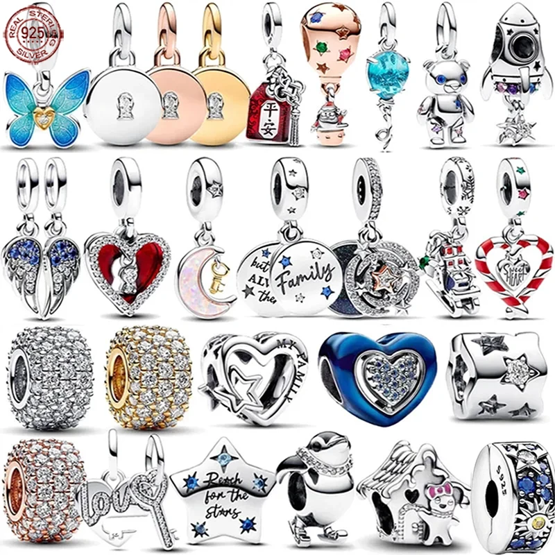 

New 925 Sterling Silver Star Red Heart Christmas Series Pendant fit Original Pandora Bracelet DIY Women's Jewelry Gifts