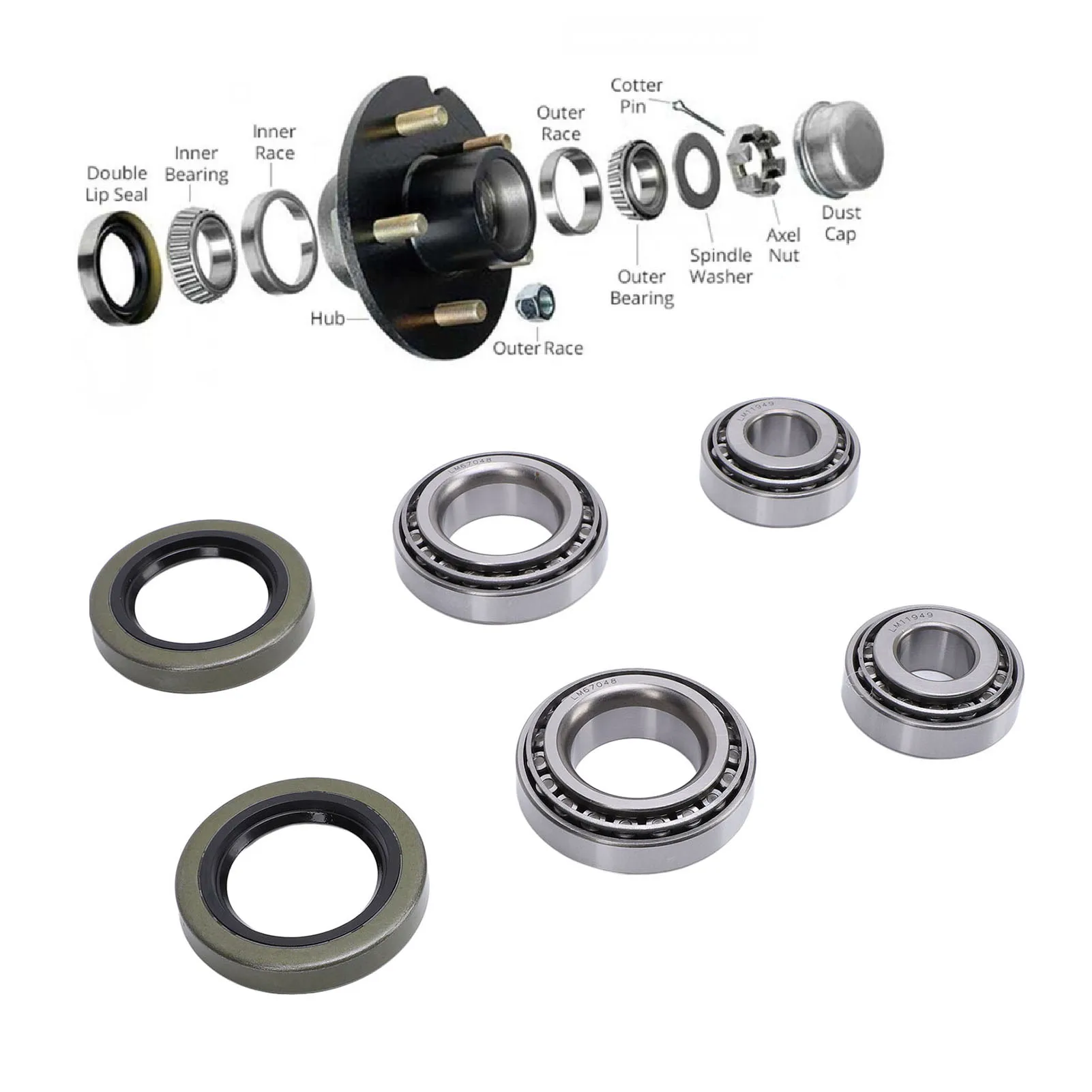 2 Sets Trailer Wheel Hub Bearing Kit With Protector Professional LM11949 LM11910 For 1 1/4in 3/4in Axles