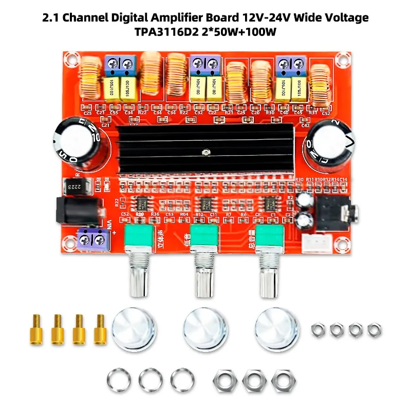 XH-M139 2.1 채널 디지털 전력 증폭기 보드 12V-24V 넓은 전압 범위 TPA3116D2 2*50W+100W 오리지널 칩