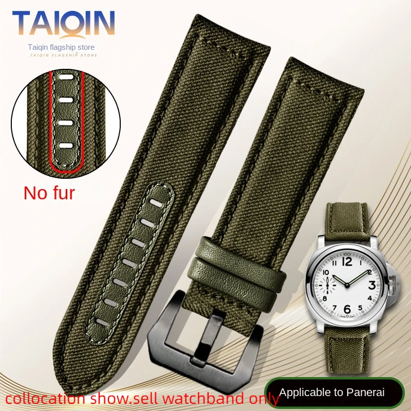 Per Panerai Pam111 441 Jeep Canvas Derma Watch Strap 22Mm 24 Man Army Green Khaki Black Nylon Cowhide Bottom Watchband Bracelet