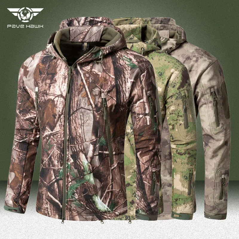 

Camo Tactical Jacket Men Military Shark Skin Soft Shell Waterproof Wear-resistant Windbreaker Coats Fleece Hooded Army Jackets