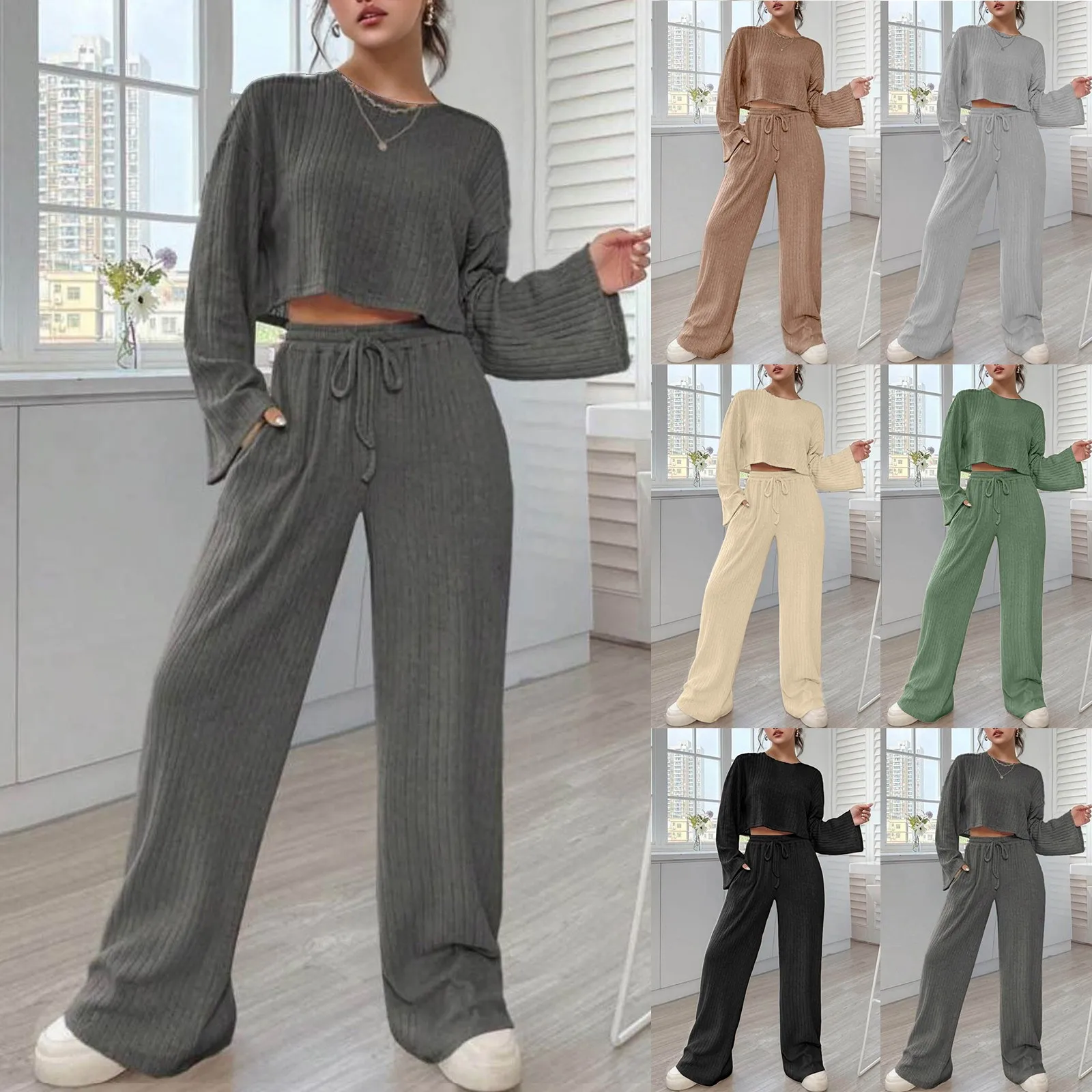 

Seamless Women Yoga Set Workout Sportswear Gym Clothing Fitness Long Sleeve Top High Waist Loose Leggings Sports Suits For Women