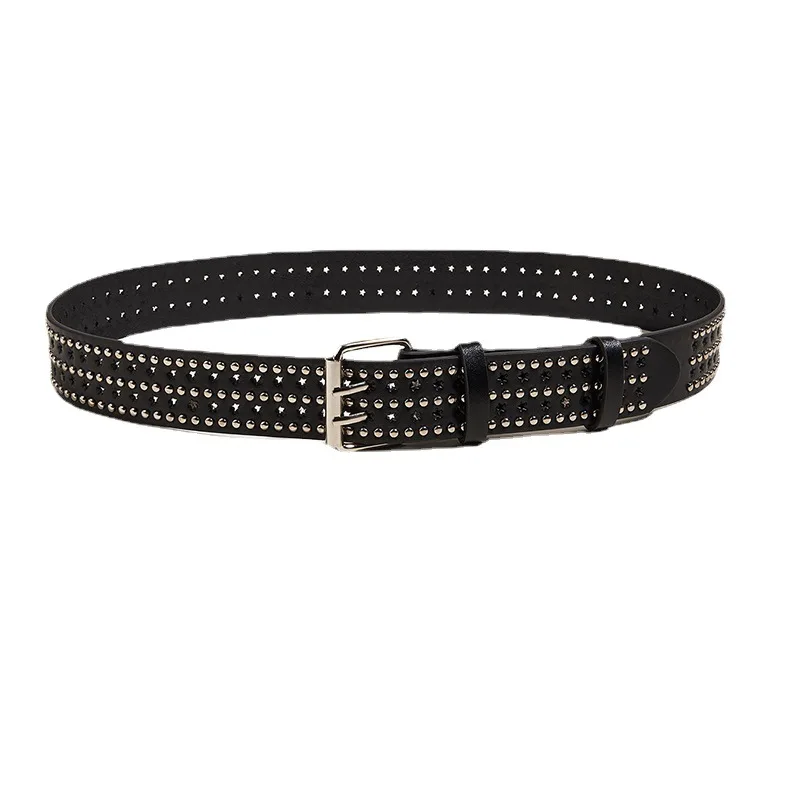 New Fashion Unisex Hollow Star Belt Fashion Ladies Leather Studded Gift Man's Goth Rock Wild Adjustable Women Punk Black Belt