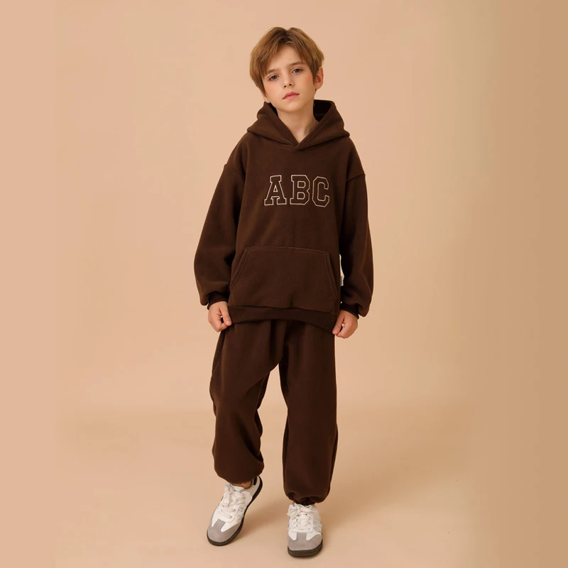 2PCS Track Suit Spring Fleece Inside Children Kids Boys Girls Hoodie Set Tops And Pants Casual Set Clothing