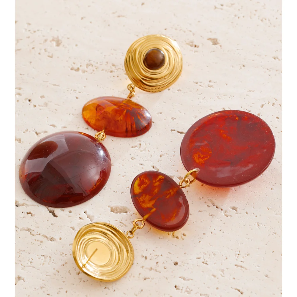 Yhpup Amber Resin Acrylic Round Drop Earrings for Women