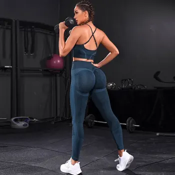 2 Piece Workout Set Women Seamless Yoga Tracksuit High Waist Leggings Sports Bra Gym Fitness Sportswear