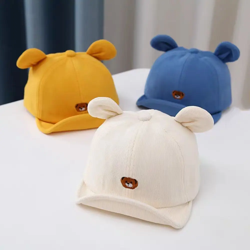 Fashion Adjustable Kids Fisherman's Hat Cartoon Embroidered Baby Visor Hat Bear Ear Solid Color Baby Sunhat Autumn