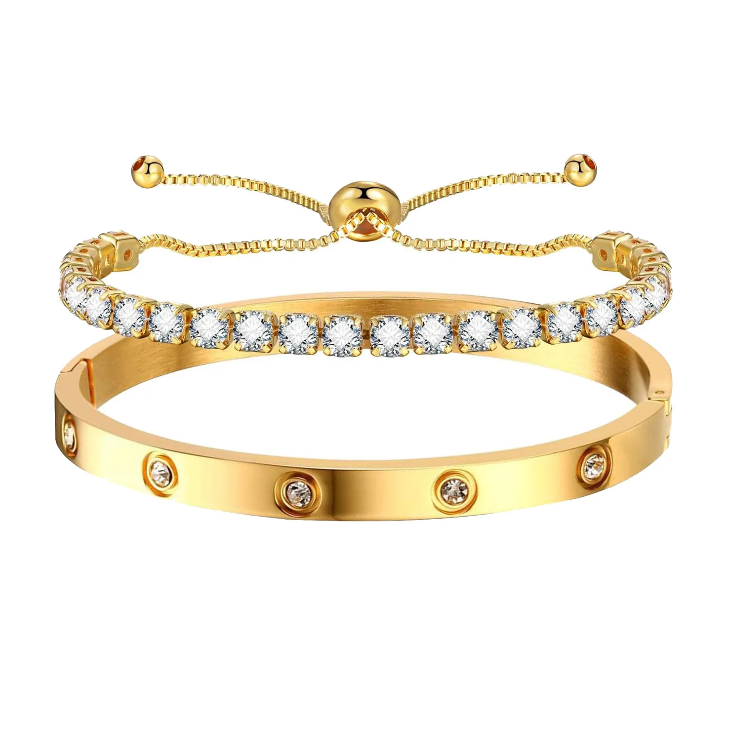 Elegant Stainless Steel Zircon-Embellished Bracelets - Non-Fading Luxury Women's Fashion Jewelry