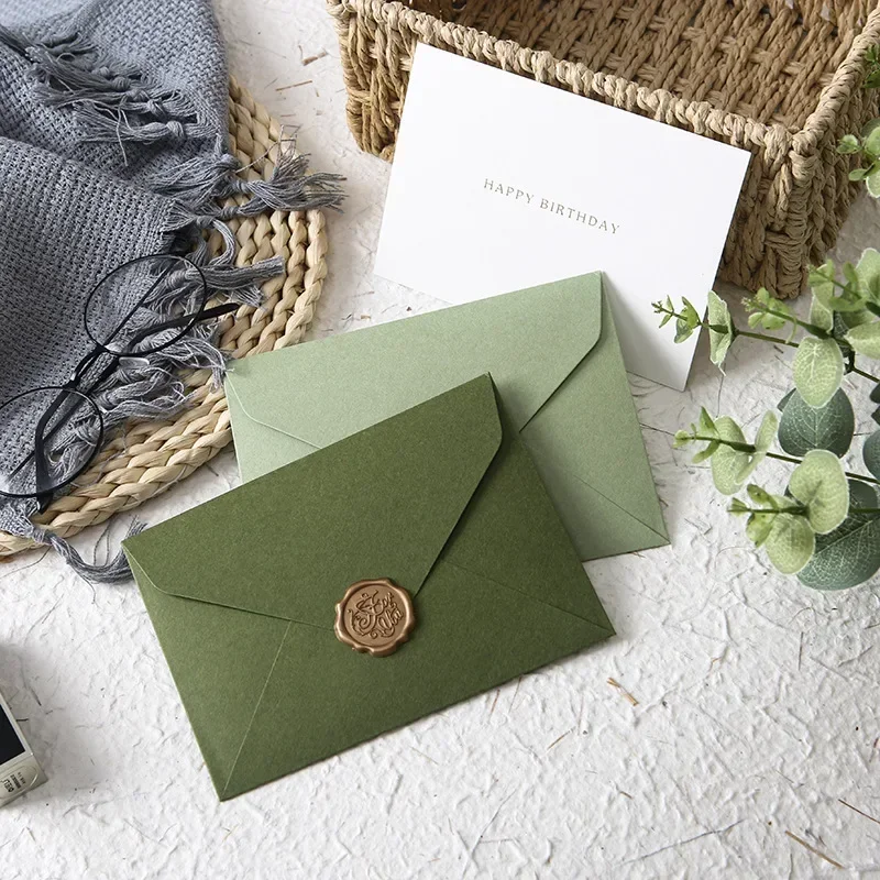 

Giftbox Paper Business Invitations Message 20pcs/lot 16x12cm Postcards Green 300g Supplies Bag Envelope Wedding for Storage