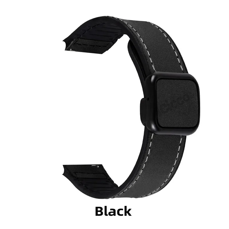 Correa de Silicona y Cuero con Hebilla Magnética Plegable para Reloj Inteligente