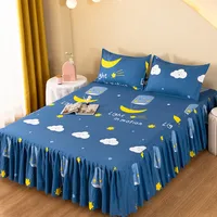 200×220 Three Piece Bed Skirt Princess Style Floral Bed Cover with Skirt Bed Sheet Synthetic Smooth Twin Bed Full Size Bed Sheet