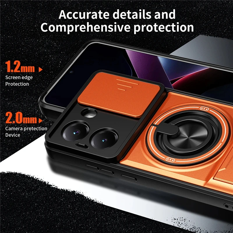 Magnetic Ring Stand Holder Phone Case with Shockproof Slide Lens Protector Cover