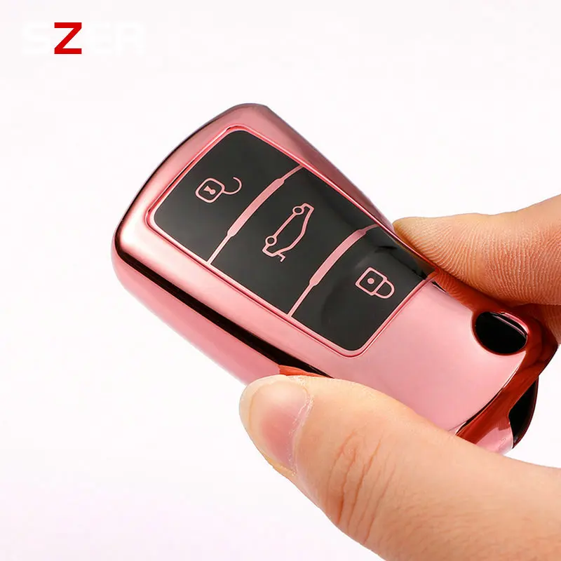 Key Case Cover 3 Button TPU Car Key Case Cover Volkswagen VW Polo Golf Passat Tiguan Beetle Caddy T5 Up Eos Skoda Octavia Seat Leon Altea