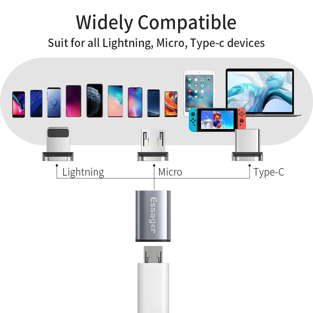 Micro USB adapter Essager micro USB magnetic adapter magnet MicroUSB female to Type C male converters for iPhone Xiaomi Samsung cable connector