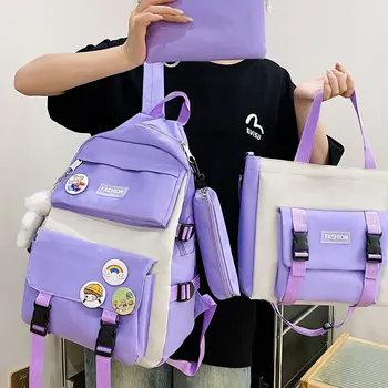 3PCS 대용량 어린이 청소년 학교 가방 4 조각 가방, 핸드백 학생 배낭