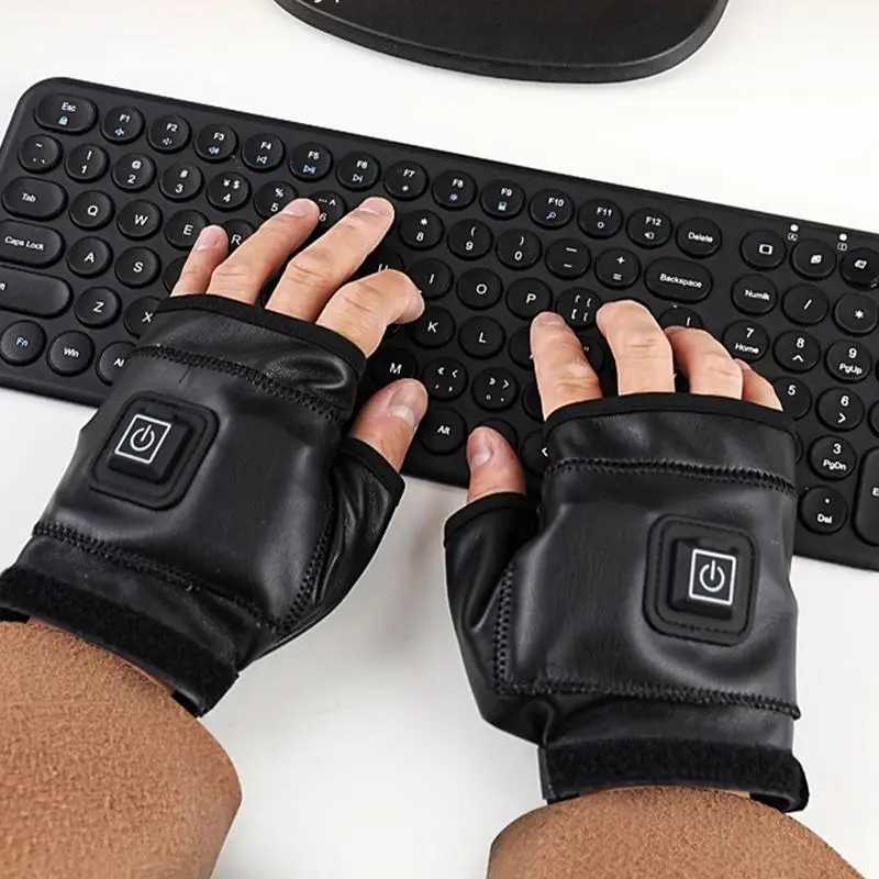 USB Electric Heated wireless Gloves Hand Warmers 2000mAh rechargeable battery 3-temp Settings Working Half Mittens for Women Man 6