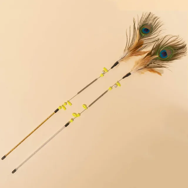 Cat Toys Feather Cats Sticks Springs Steel Wire Handle Peacock Feather Interactive Cat Toy Bite Resistant Toys for Cats Teasing 5