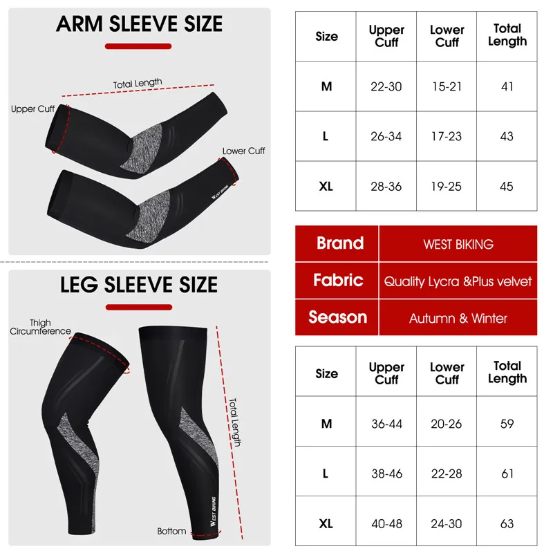 WEST BIKING Winter Fleece Warm Arm Sleeves Breathable Sports Elbow Pads Fitness Arm Covers Cycling Running Basketball Arm Warmer 4