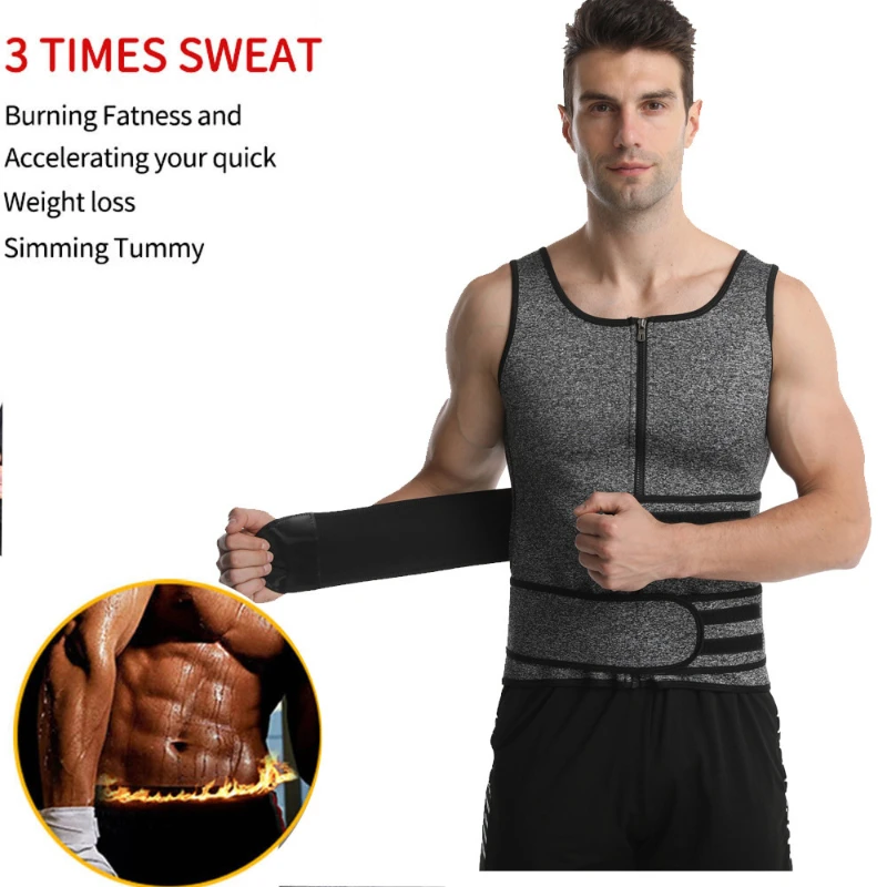 Men Waist Trainer Sauna Vest Corset Abdomen Slimming Shaper Belly Reducing Shapewear Burn Fat Double Sweat Blast Gym Belt