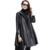 Women's Black Leather Jacket, Hooded Sheepskin, Loose Coat, Long Trench, Genuine Leather, Leisure, Large Size, Spring, Autumn