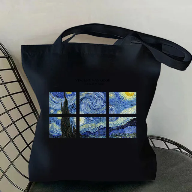 Bolso De Lona Con Tampado De Retrato Y Cielo Trellado Al