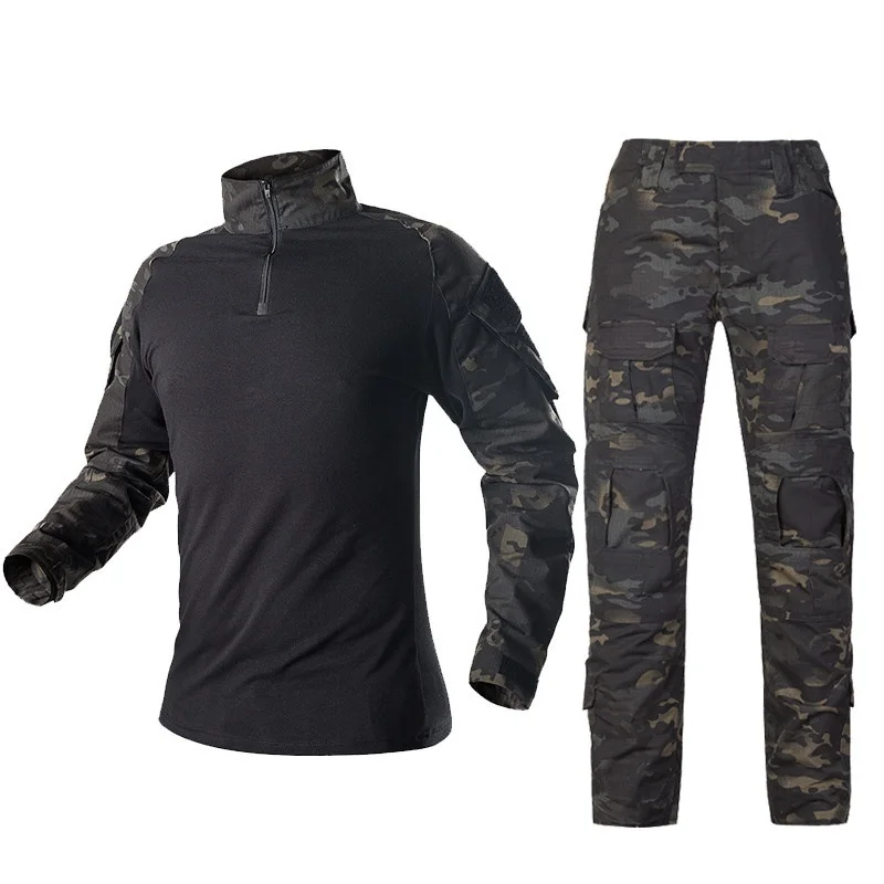 Черная боевая рубашка и брюки Мультикам, Мужская камуфляжная одежда для страйкбола, камуфляжная тренировочная охотничья одежда