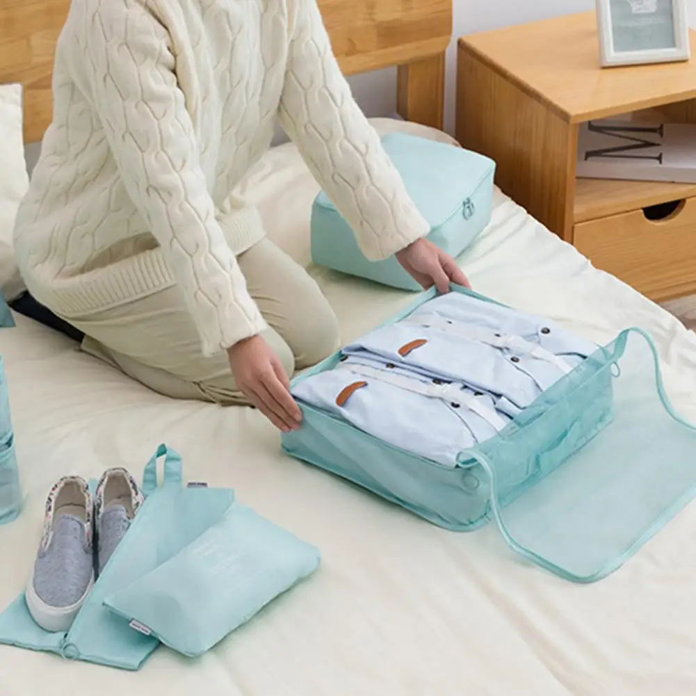 7Pcs/Set Travel Packing Cubes Suitcase Organizer Bags Zipper Closure Waterproof Clothes Cosmetics Shoe Toiletries Storage Bags