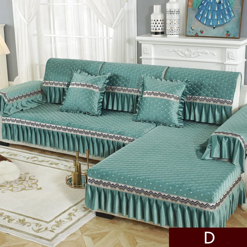 thumbnail image 1 of Funda de asiento para sillón reclinable estilo L, funda para sofá cama, funda para sábana, cojín de sofá de terciopelo liso, dobladillo azul, 1 of 5