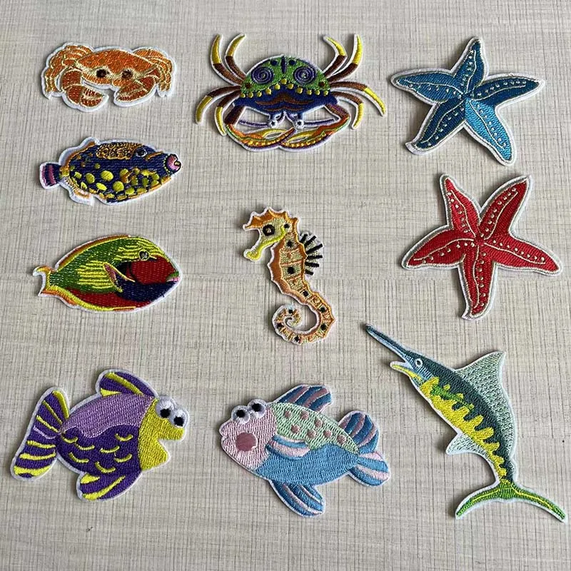 Cartoon Unterwasser Welt Tiere, Nette Eisen Auf Patch Stickerei Applique Schmelzsicherungen Patches, Wärme Übertragung Aufkleber Für Kleidung Kinder