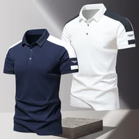POLO d'été pour hommes, T-shirt à manches courtes décontracté d'affaires haut de gamme en soie glacée, haut à revers en pur coton fin de couleur unie 2