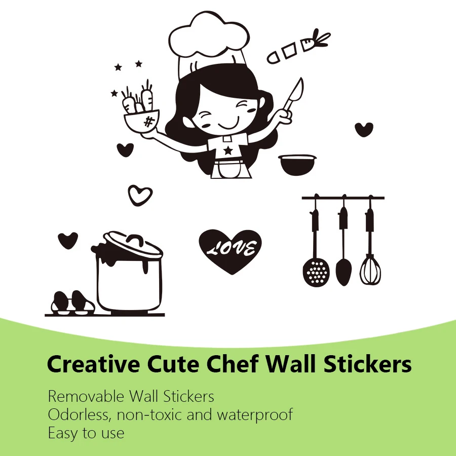 Happy Girl Chef Loves Cooking Wall Sticker Restaurant Bar Kitchen Dining Room Fridge Light Switch Decal DIY Art Home Decor wall stickers self adhesive wall stickers vinyl stickers vinyl wall stickers self adhesive stickers