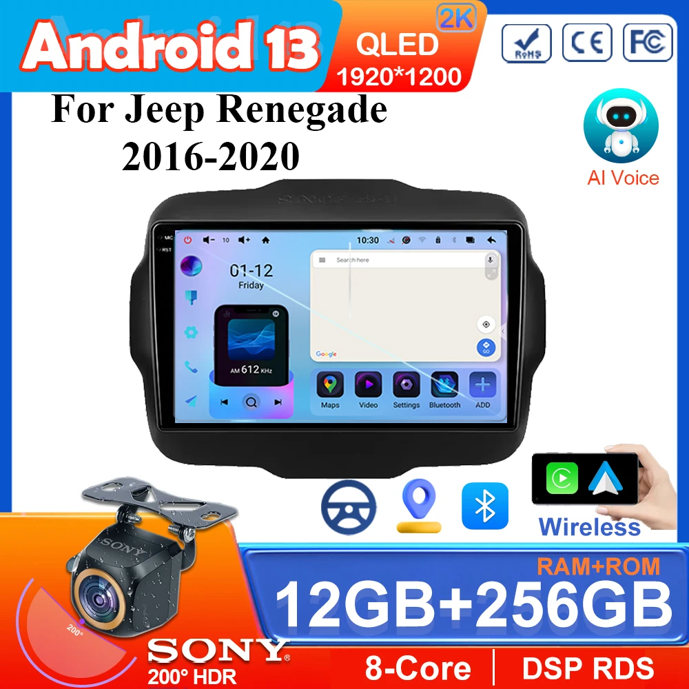 

7862 Android 13 For Jeep Renegade 2016-2020 Car Radio 5G wifi Stereo Multimedia Player GPS Navigation Wireless Carplay HDR QLED