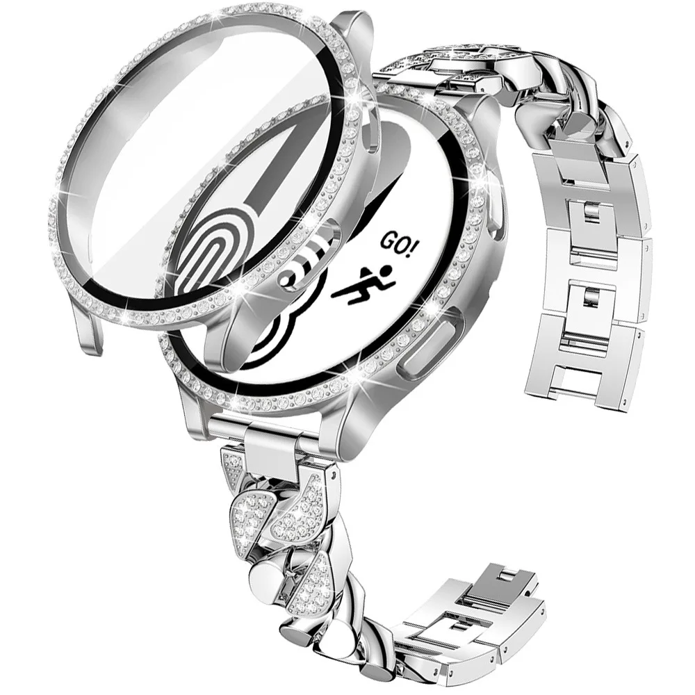 

Bling Case+Strap for Samsumg Galaxy Watch 4 44mm 40mm Jewerly Stainless Steel Bracelet+Armor Galaxy Watch 4 Band With Bumper