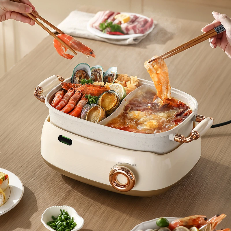 220V 2 Flavor Hot Pot Household Multicooker Split Type Electric Hot Pot Electric Pot Home Appliance Electric Cooker 5L/6L 3