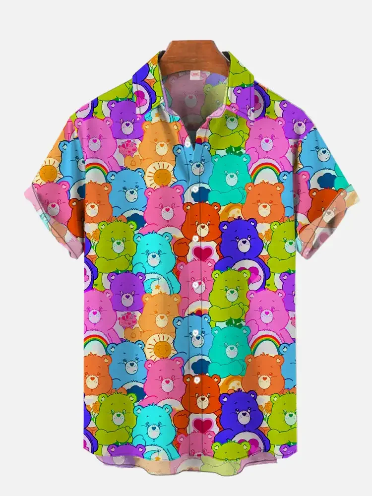 Chemise à manches courtes pour homme, chemise décontractée, grande taille, imprimé ours étendu, dense et coloré, été, nouveau