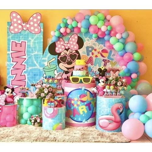 Rodada Mickey Minnie Mouse Contexto Fotografia Fundo Decoração de Capa de Círculo Props de Cabine Festa de Aniversário Infantil Festa na Piscina - Image 3