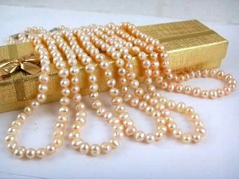 

Wholesale 5pcs 7-8mm Natural Pink Akoya Cultured Pearl Beads Knot Necklace 18"