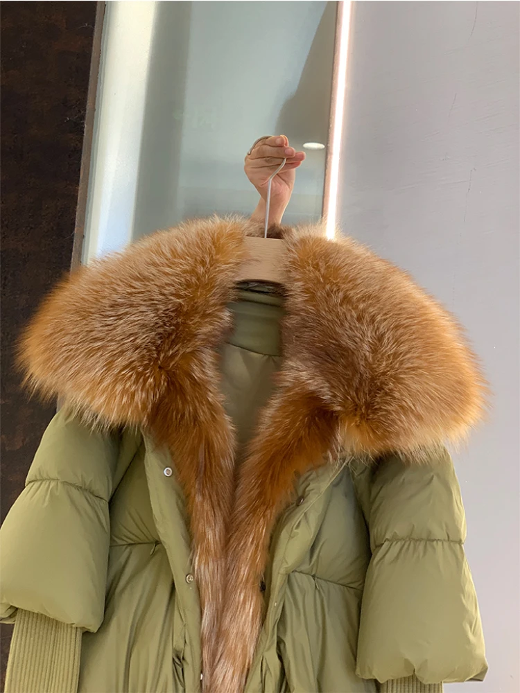 Tanie 2022 zima kobiety ciepły płaszcz ponadgabarytowych kołnierz z prawdziwego futra sklep